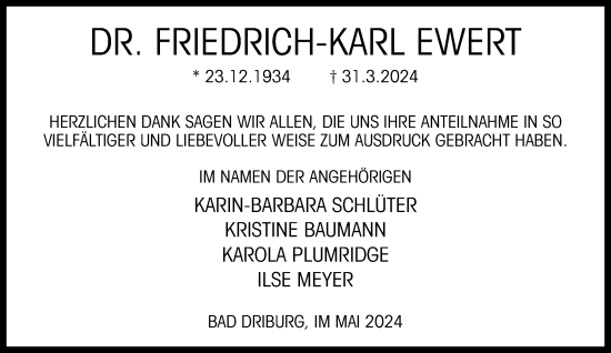 Traueranzeige von Friedrich-Karl Ewert von Neue Westfälische