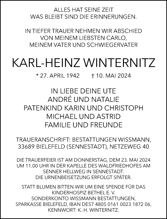 Traueranzeige von Karl-Heinz Winternitz von Neue Westfälische