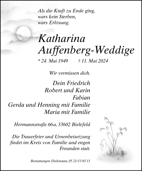 Traueranzeige von Katharina Auffenberg-Weddige von Neue Westfälische
