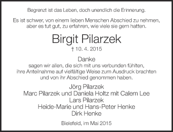 Traueranzeige von Birgit Pilarzek von Neue Westfälische