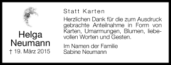 Traueranzeige von Helga Neumann von Neue Westfälische