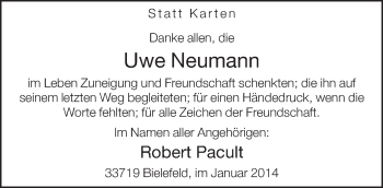 Traueranzeige von Uwe Neumann von Neue Westfälische