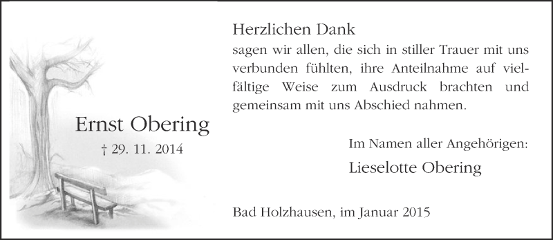  Traueranzeige für Ernst Obering vom 10.01.2015 aus Neue Westfälische