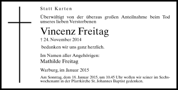 Traueranzeige von Vincenz Freitag von Neue Westfälische