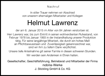 Traueranzeige von Helmut Lawrenz von Neue Westfälische