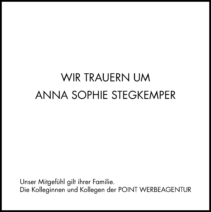  Traueranzeige für Anna Sophie  Stegkemper vom 15.01.2013 aus Neue Westfälische