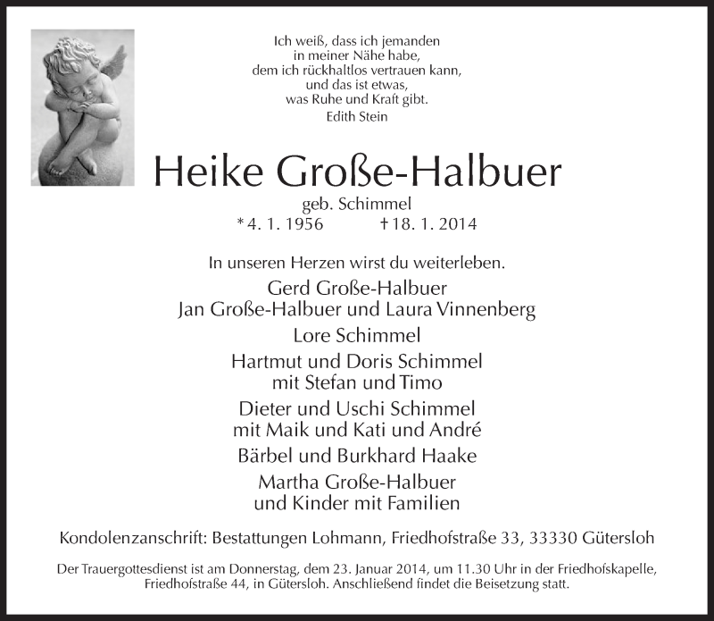  Traueranzeige für Heike Große-Halbuer vom 20.01.2014 aus Neue Westfälische