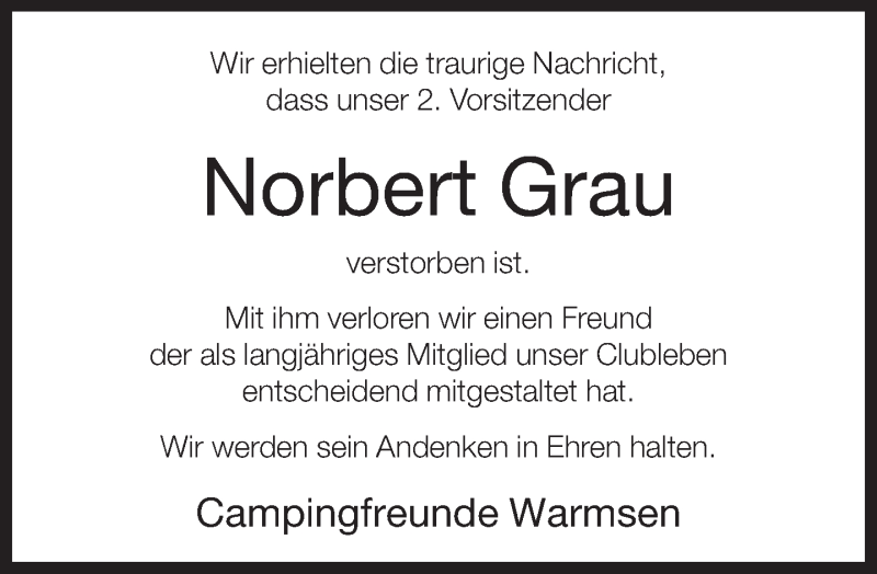  Traueranzeige für Norbert Grau vom 25.01.2013 aus Neue Westfälische
