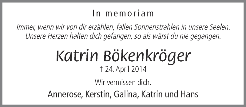  Traueranzeige für Katrin Bökenkröger vom 24.04.2015 aus Neue Westfälische