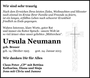 Traueranzeige von Ursula Neumann von Neue Westfälische