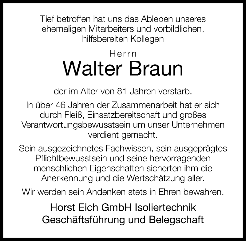  Traueranzeige für Walter Braun vom 02.02.2013 aus Neue Westfälische