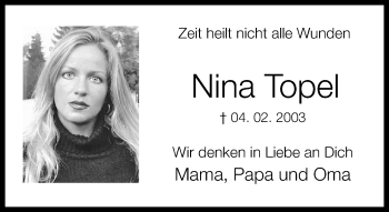 Traueranzeige von Nina Topel von Neue Westfälische