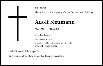 Traueranzeige von Adolf Neumann von Neue Westfälische