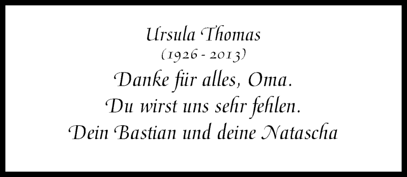  Traueranzeige für Ursula Thomas vom 04.02.2013 aus Neue Westfälische