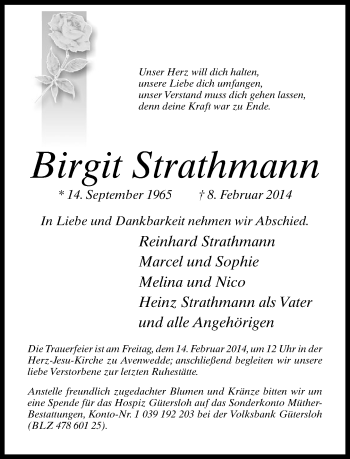 Traueranzeige von Birgit Strathmann von Neue Westfälische