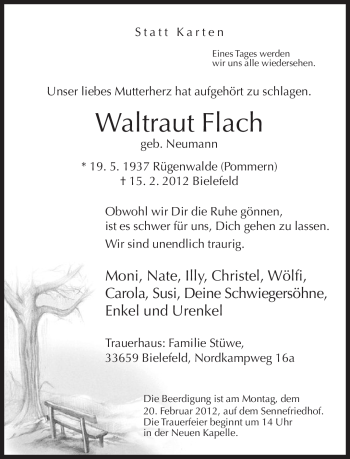 Traueranzeige von Waltraut Flach von Neue Westfälische
