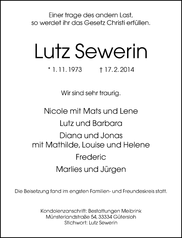  Traueranzeige für Lutz Sewerin vom 01.03.2014 aus Neue Westfälische