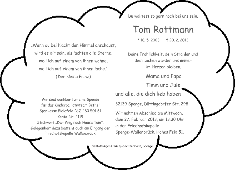  Traueranzeige für Tom Rottmann vom 23.02.2013 aus Neue Westfälische