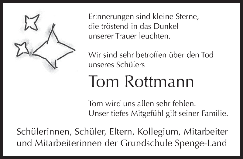  Traueranzeige für Tom Rottmann vom 26.02.2013 aus Neue Westfälische