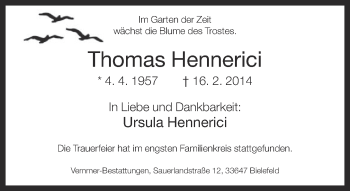 Traueranzeige von Thomas Hennerici von Neue Westfälische