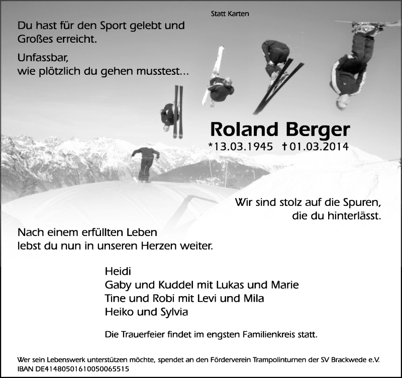  Traueranzeige für Roland Berger vom 04.03.2014 aus Neue Westfälische