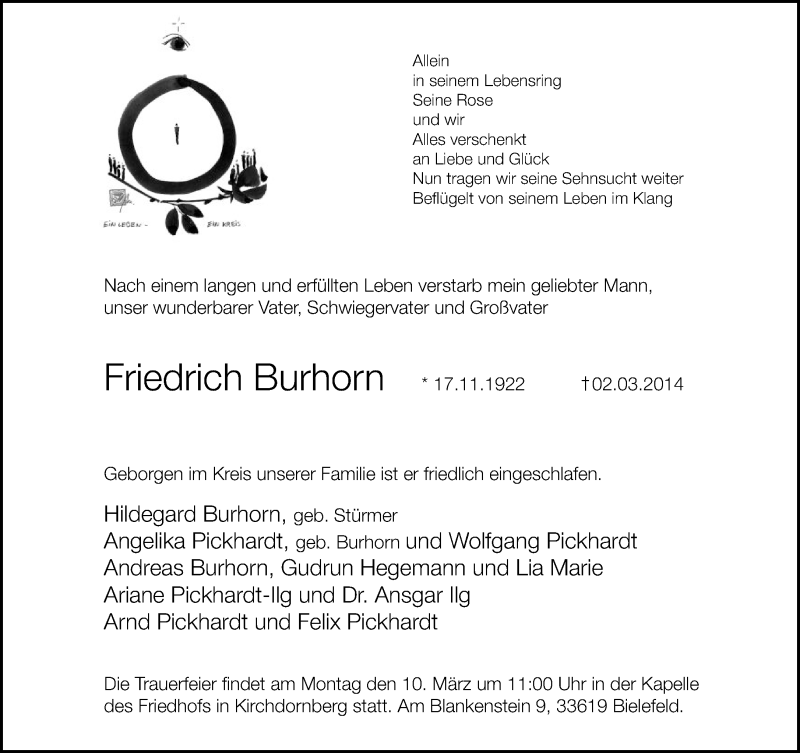  Traueranzeige für Friedrich Burhorn vom 08.03.2014 aus Neue Westfälische