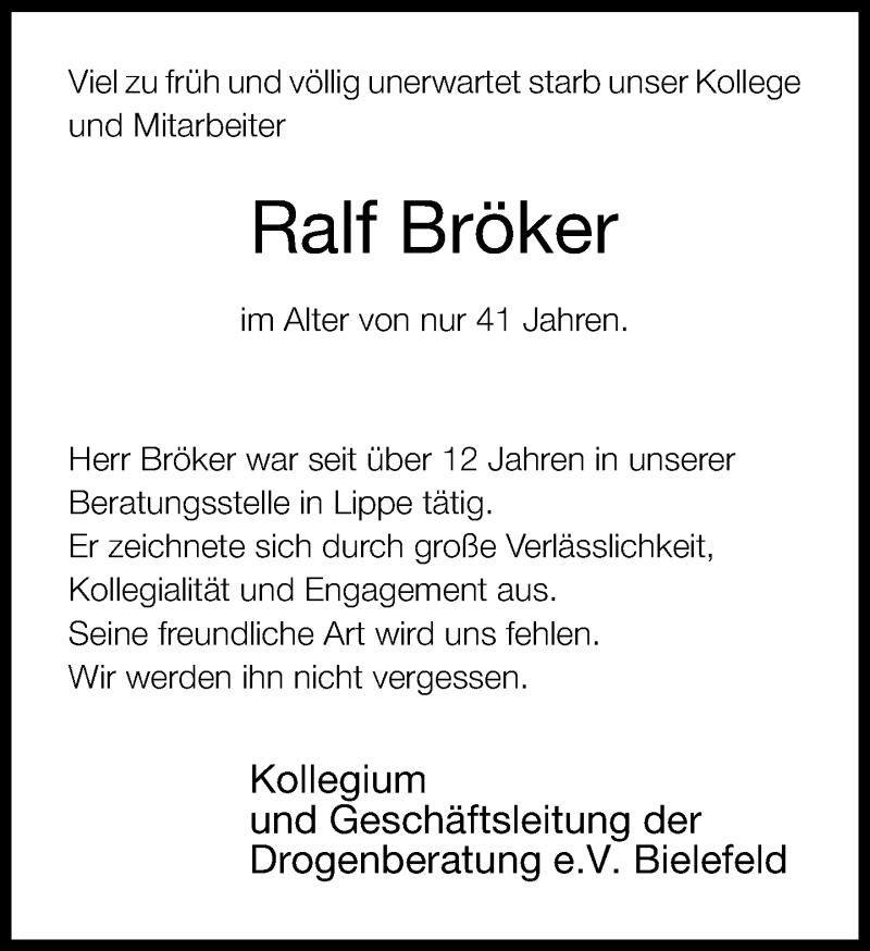  Traueranzeige für Ralf Bröker vom 07.03.2014 aus Neue Westfälische