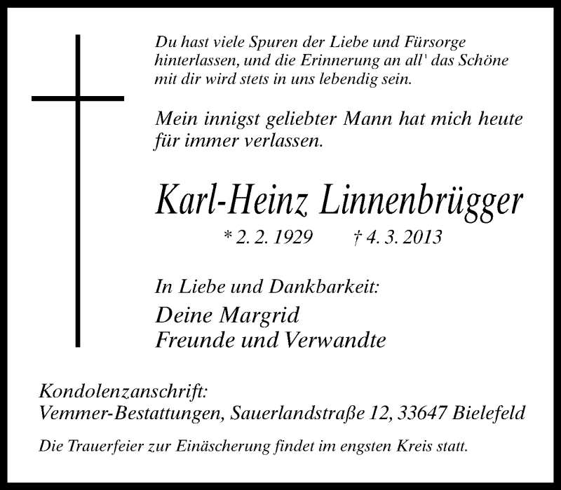  Traueranzeige für Karl-Heinz Linnenbrügger vom 07.03.2013 aus Neue Westfälische