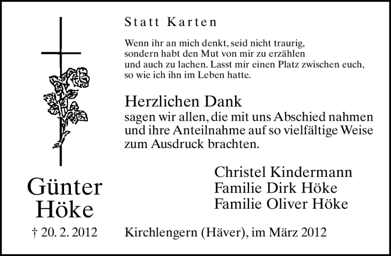  Traueranzeige für Günter Höke vom 10.03.2012 aus Neue Westfälische
