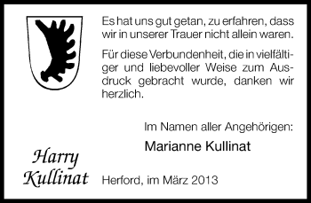 Traueranzeige von Harry Kullinat von Neue Westfälische