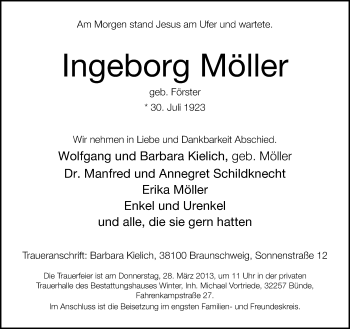 Traueranzeige von Ingeborg Möller von Neue Westfälische