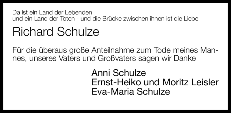  Traueranzeige für Richard Schulze vom 19.03.2012 aus Neue Westfälische