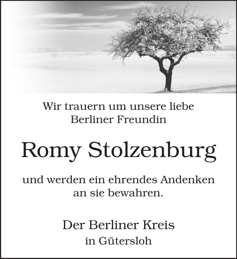  Traueranzeige für Romy Stolzenburg vom 20.03.2012 aus Neue Westfälische