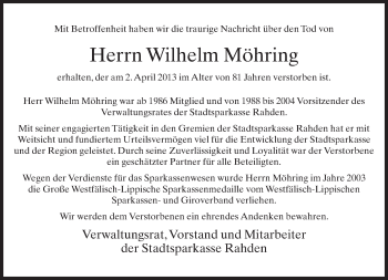 Traueranzeige von Wilhelm Möhring von Neue Westfälische