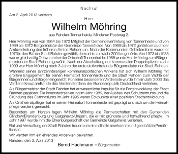 Traueranzeige von Wilhelm Möhring von Neue Westfälische