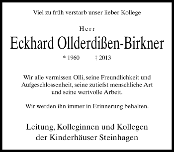 Traueranzeige von Eckhard Ollderdißen-Birkner von Neue Westfälische