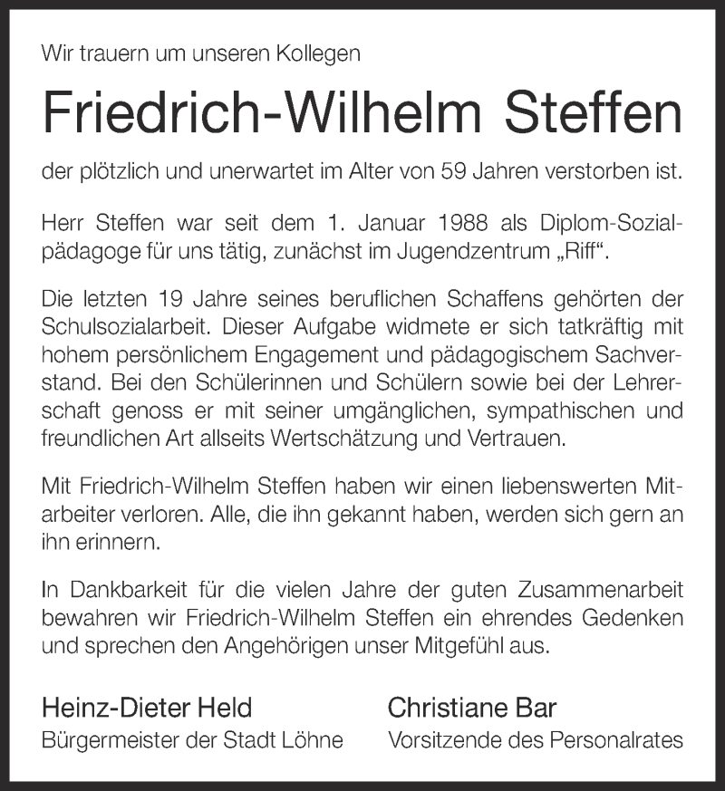  Traueranzeige für Friedrich-Wilhelm Steffen vom 11.04.2014 aus Neue Westfälische
