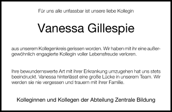 Traueranzeige von Vanessa Gilliespie von Neue Westfälische