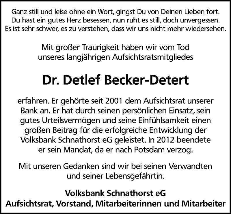  Traueranzeige für Detlef Becker-Detert vom 24.04.2013 aus Neue Westfälische
