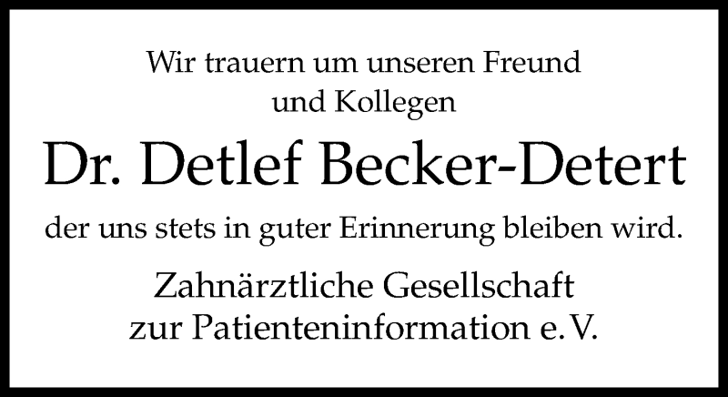  Traueranzeige für Detlef Becker-Detert vom 26.04.2013 aus Neue Westfälische