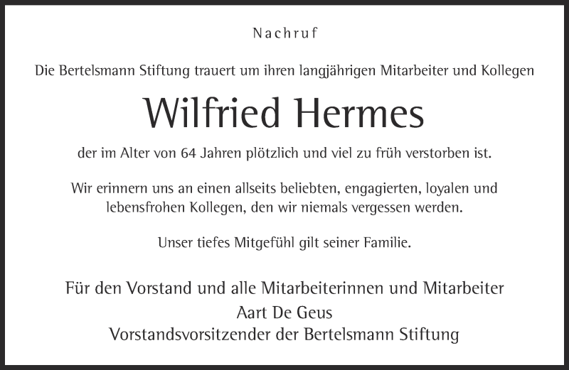  Traueranzeige für Wilfried Hermes vom 03.05.2014 aus Neue Westfälische