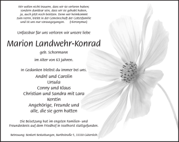 Traueranzeige von Marion Landwehr-Konrad von Neue Westfälische