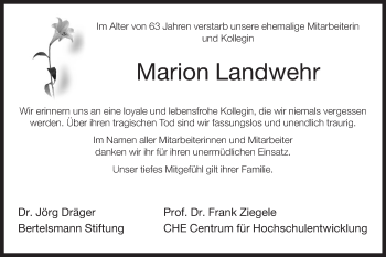 Traueranzeige von Marion Landwehr von Neue Westfälische