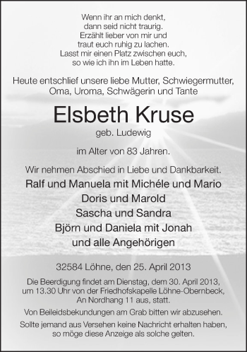 Traueranzeige von Elsbeth Kruse von Neue Westfälische