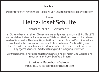 Traueranzeige von Heinz-Josef Schulte von Neue Westfälische