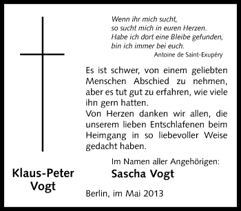 Traueranzeige von Klaus-Peter Vogt von Neue Westfälische