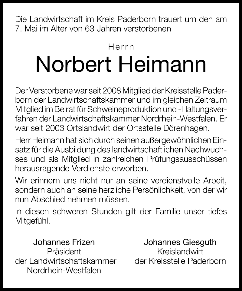  Traueranzeige für Norbert Heimann vom 15.05.2014 aus Neue Westfälische
