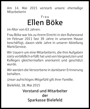 Traueranzeige von Ellen Böke von Neue Westfälische