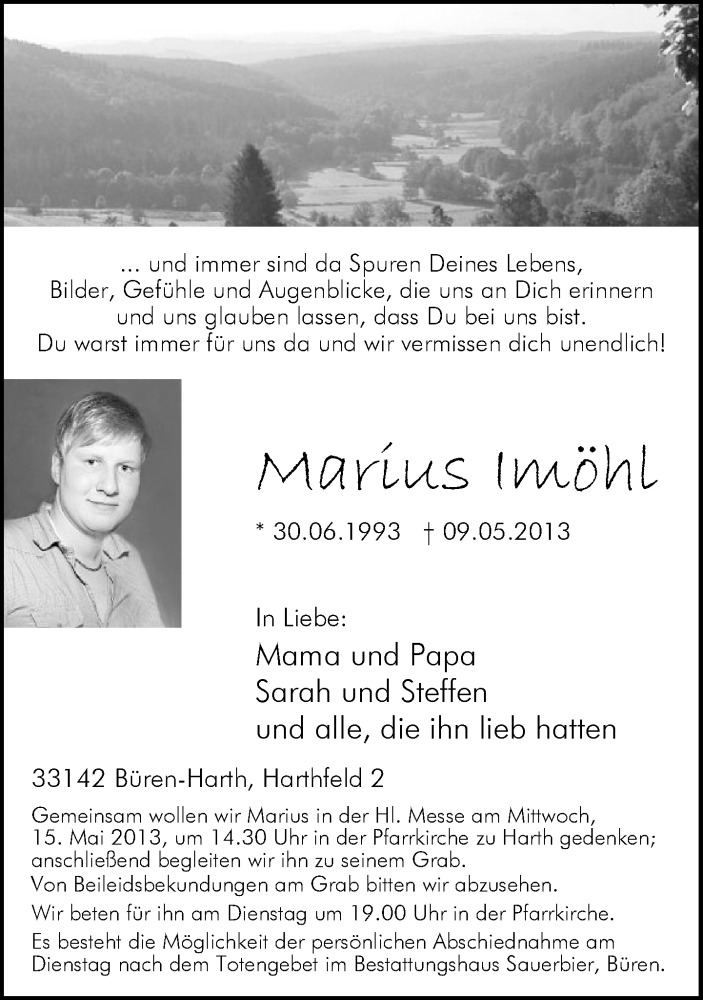  Traueranzeige für Marius Imöhl vom 11.05.2013 aus Neue Westfälische