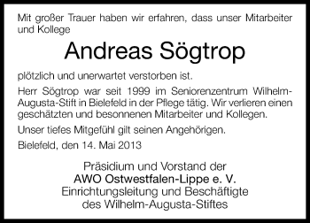 Traueranzeige von Andreas Sögtrop von Neue Westfälische